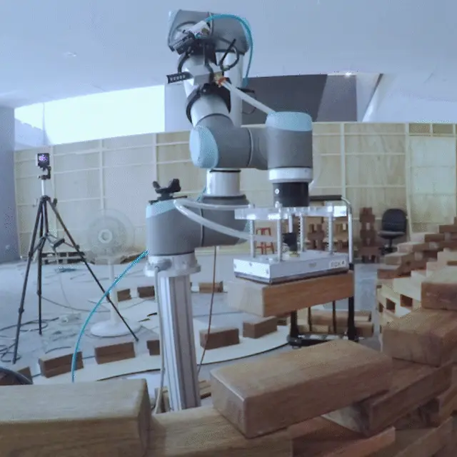 VR-Tracked Robotic Fabrication of Brick Wall hover