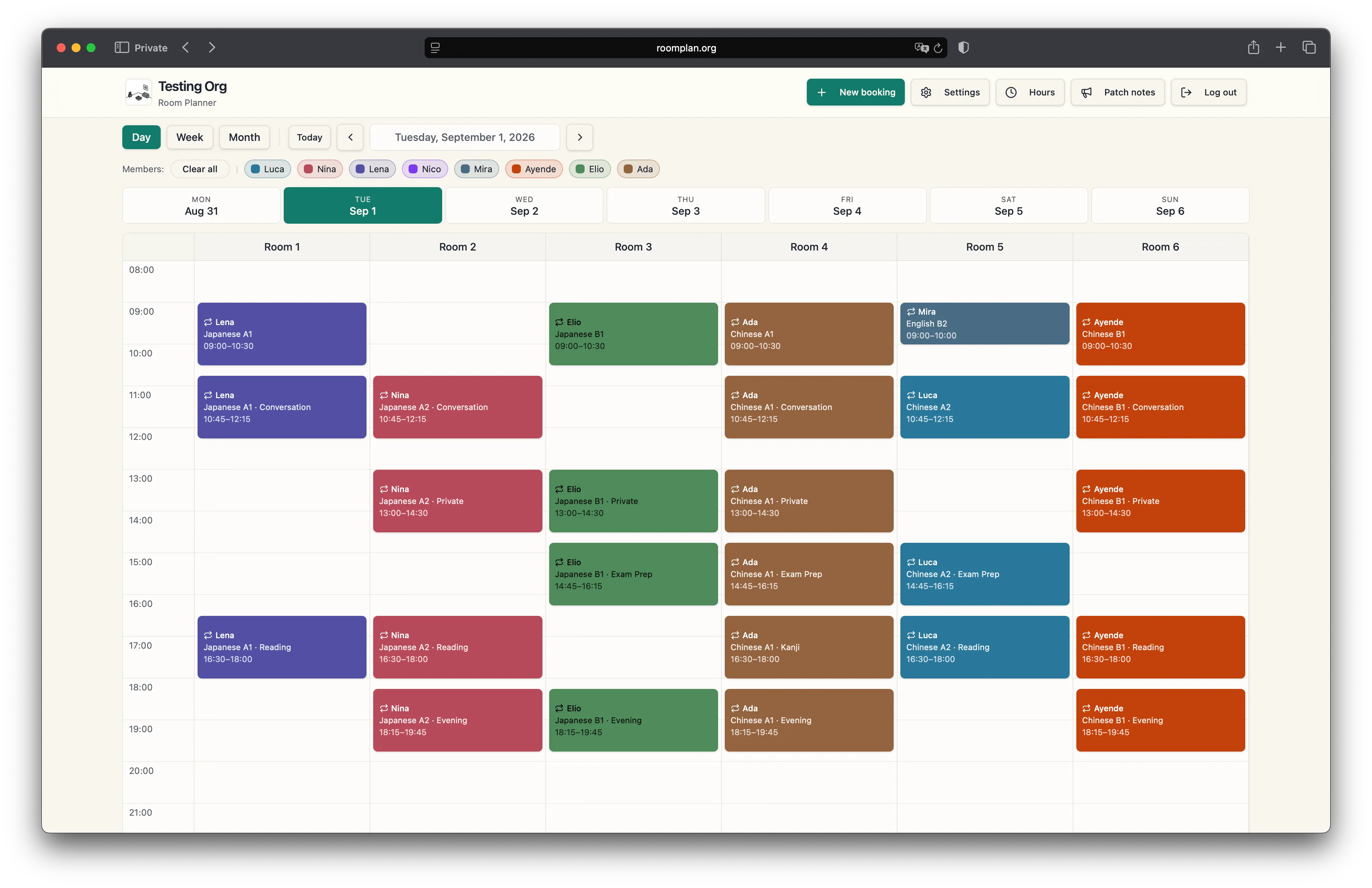 Room Planner day view