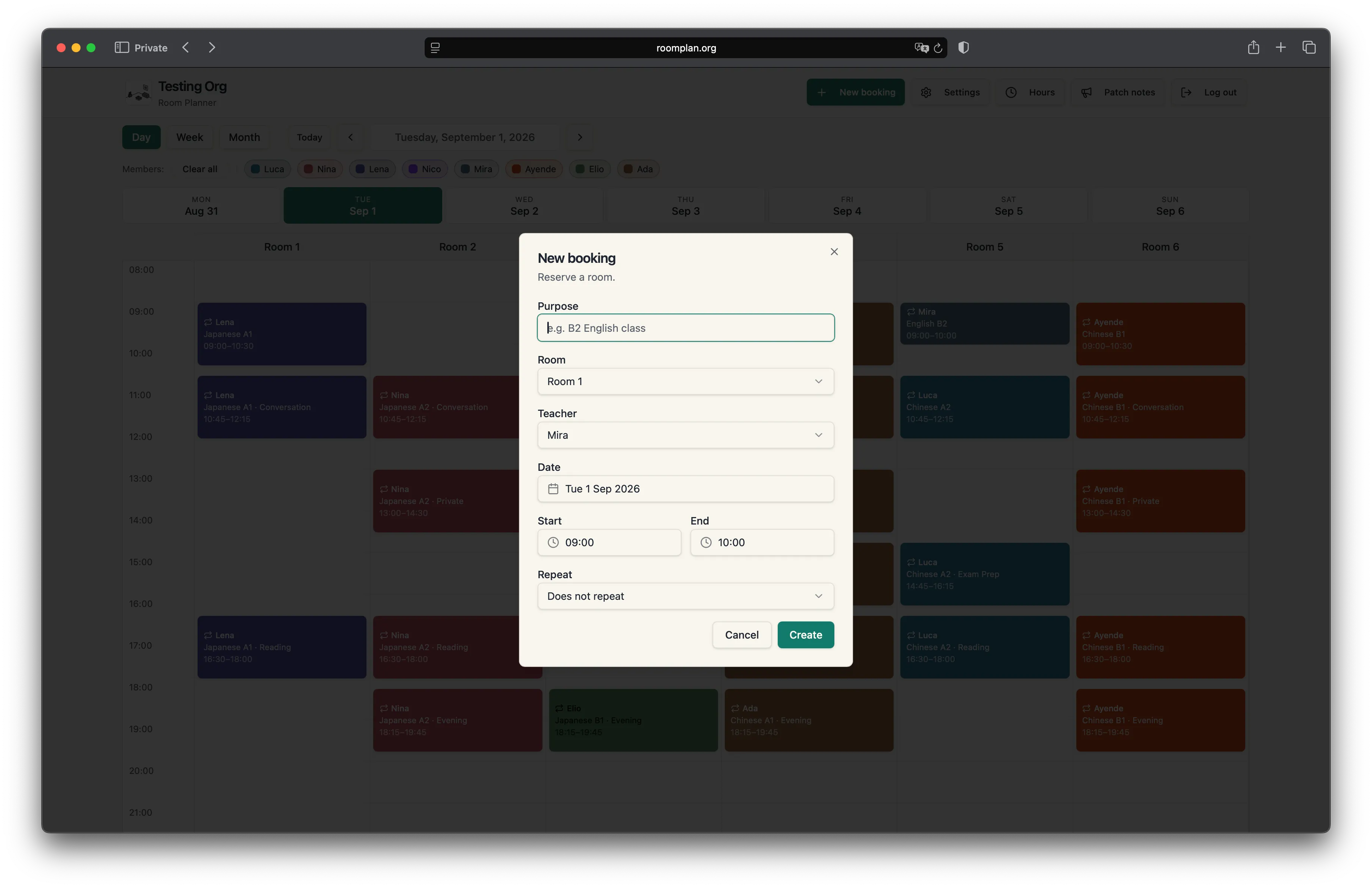 New booking dialog