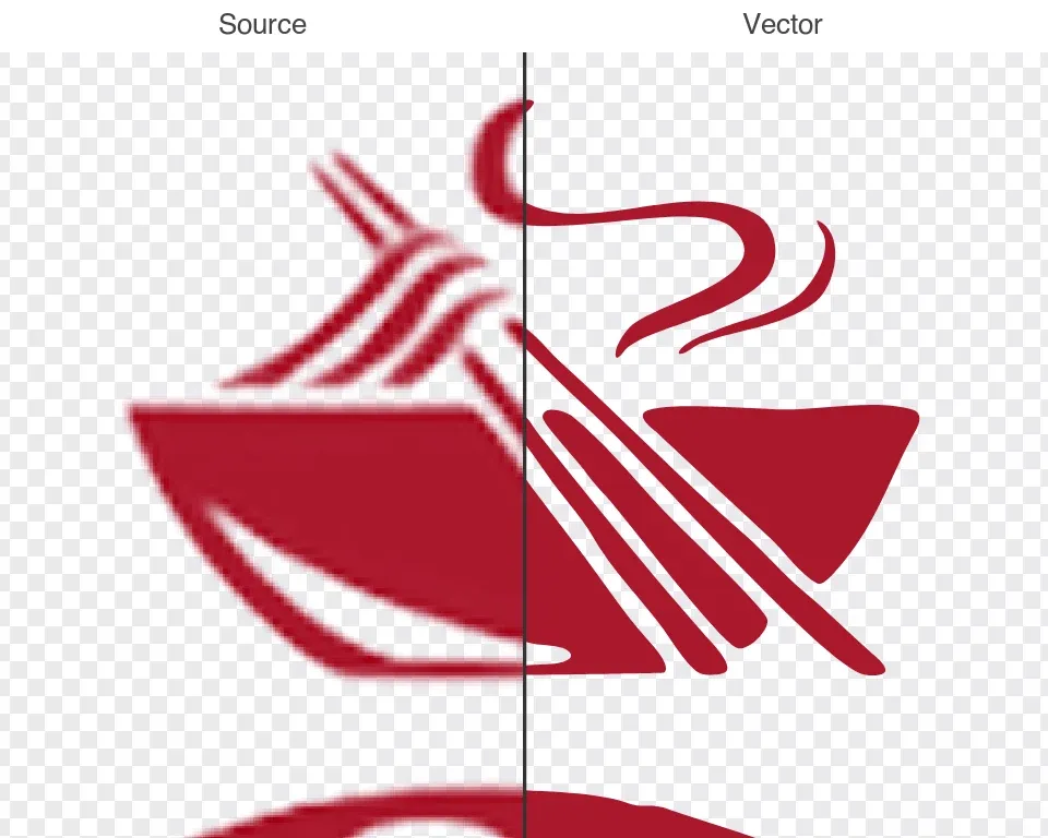 The vectoriser on A Fatt's wordmark, half and half: the source bitmap on the left, the vector on the right. A test run after the job; the delivered logo set came from the Python script.