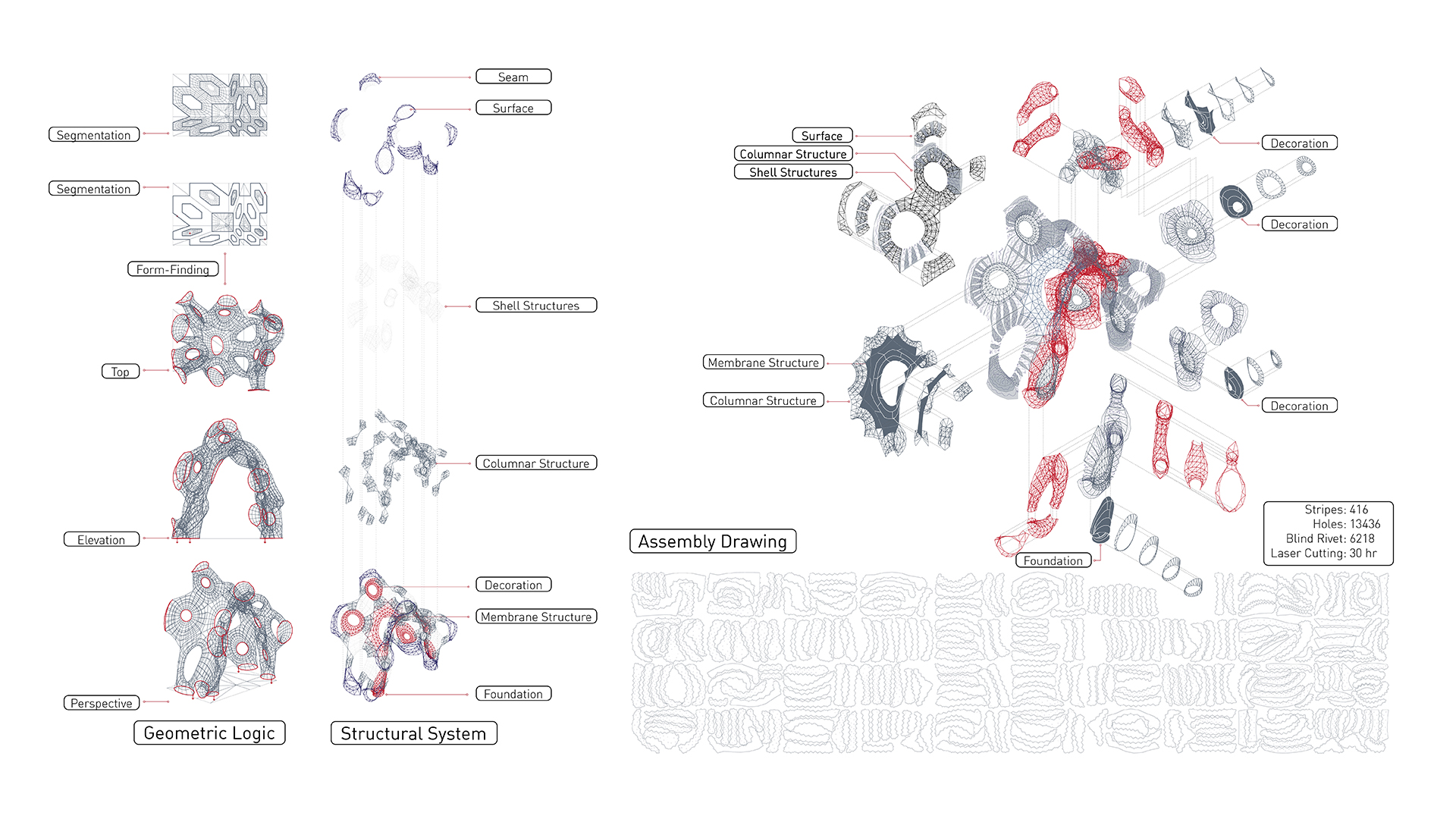 bending-active structural pavilion assembly